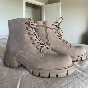 Women's Taupe Lace-Up Combat Boots